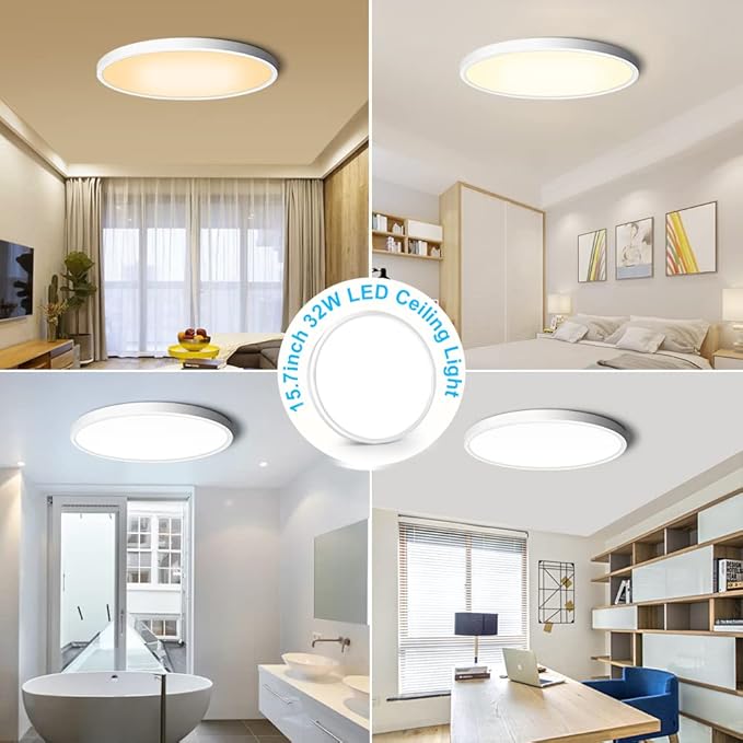 inShareplus 15.7" LED Flush Mount Light, 32W [320W Equiv] 6000K Cold White Thin Flat Modern Ceiling Light Fixture for Bedroom, Living Room, Office