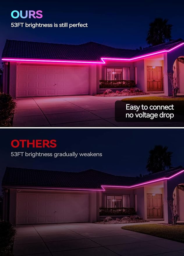 105FT Continuous RGB+IC Outdoor Led Strip Lights Waterproof with RF Remote & Bluetooth Music Sync App Control, Long Color Changing LED Rope Lights,IP67,24V