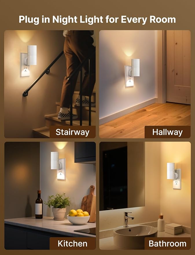 Likelgn Night Light Plug into Wall, 2 Pack Dimmable LED Nightlight with Dusk to Dawn Sensor, Soft White Glow, for Hallway, Bathroom, Bedroom, White