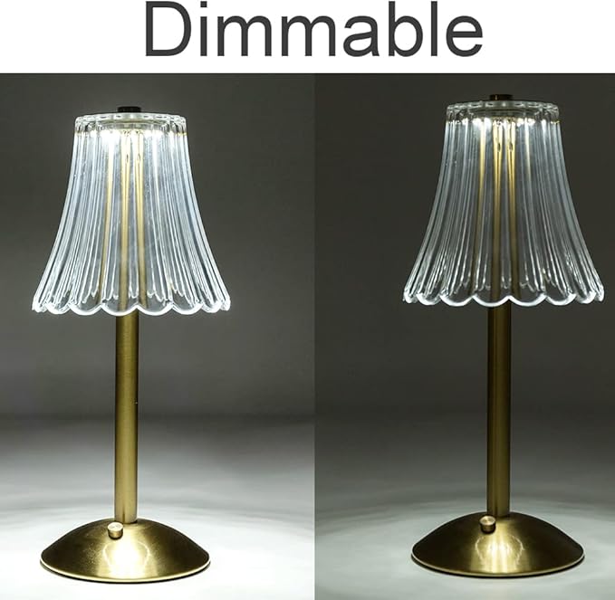 HEQET Cordless Table Lamps for Home,Table,Dining Room, Gold Rechargeable Lamps, USB Charge 12'' Tall LED Brass Portable Outdoor Indoor Table Lamp with Built-in Dimmer (Pack2 Gold Flower Lamp)