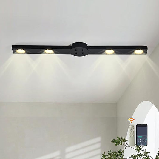 Garwarm Modern Ceiling Light Track Lighting, 31.5 Inch Dimmable LED Kitchen Ceiling Light Fixture with Remote 4-Light LED Chandelier Wall Sconce for Bedroom Dining Room Black
