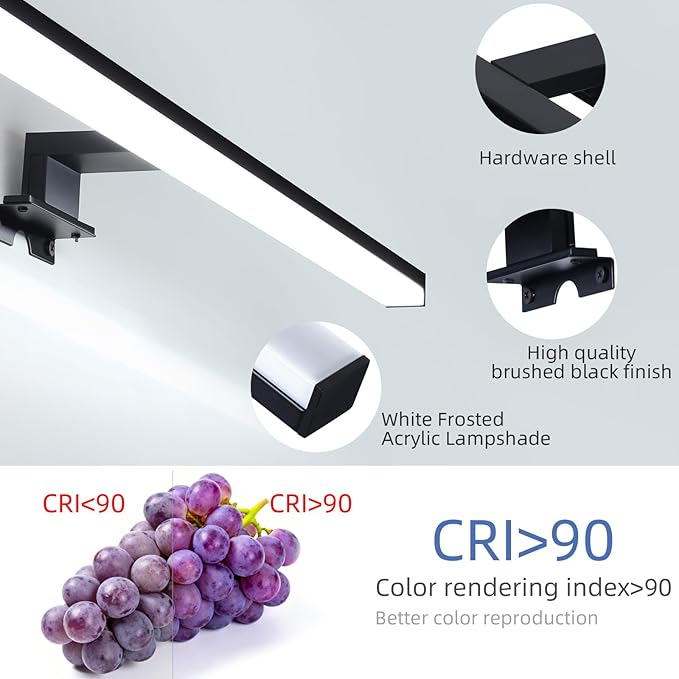 28" Plug in Bathroom Light Fixtures Matte Black Vanity Lights,11W LED Picture Light 3 Installation Methods 6600K White-Light Vanity Light Bar Wall Sconce for Bedroom/Living Room/Kitchen