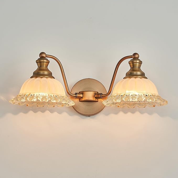 XIEDUN Vintage Vanity Light Brushed Brass 2 Light Vanity Lights for Bathroom Vanity Light Fixtures