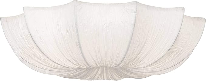 Possini Euro Design Planetarium Modern Close to Ceiling Light Flush Mount Fixture 21" Wide Chrome White Fabric Scalloped Bowl Shade for Bedroom Hallway Living Room Dining Room Bathroom Kitchen