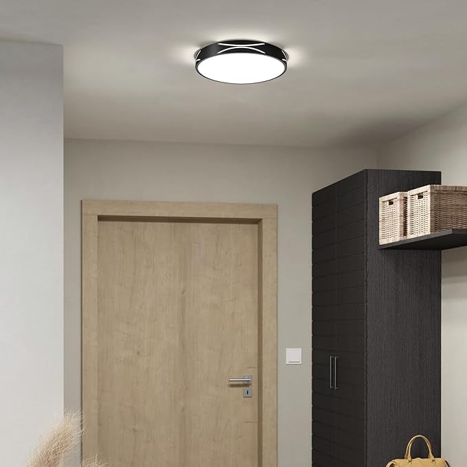 Modern Dimmable LED Flush Mount Ceiling Light, 2700K-6000K Selectable Round Close to Ceiling Lighting Fixtures, Metal Minimalist Black Ceiling Lamp for Bedroom, Kitchen, Hallway, Laundry Room