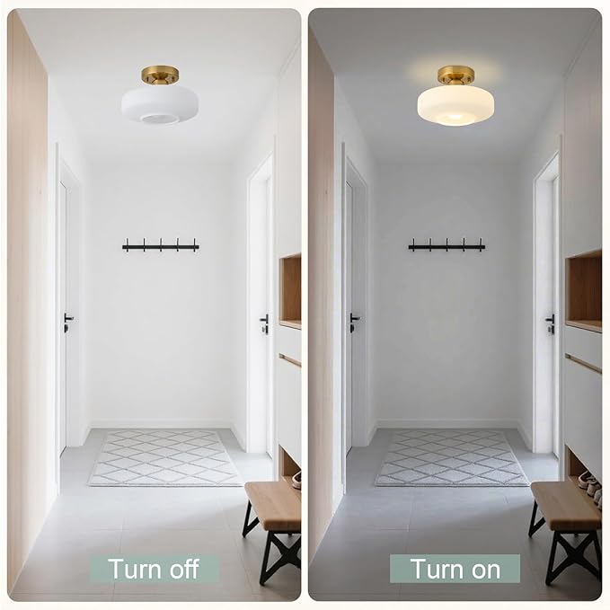 Modern Ceiling Light,10.24 inch,Milk White Glass Shade,Gold Finish Flush Mount Light Fixture for Hallway, Entryway, Laundry Room
