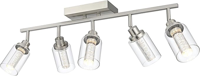 MELUCEE LED 5 Light Track Lighting Kit, Brushed Nickel Ceiling Spotlights Vanity Lights Modern Track Light Fixture with Flexibly Rotatable Heads, Built-in LED Chips, 5-Color Temperature Adjustable