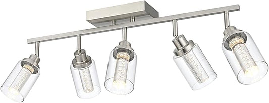 MELUCEE LED 5 Light Track Lighting Kit, Brushed Nickel Ceiling Spotlights Vanity Lights Modern Track Light Fixture with Flexibly Rotatable Heads, Built-in LED Chips, 5-Color Temperature Adjustable