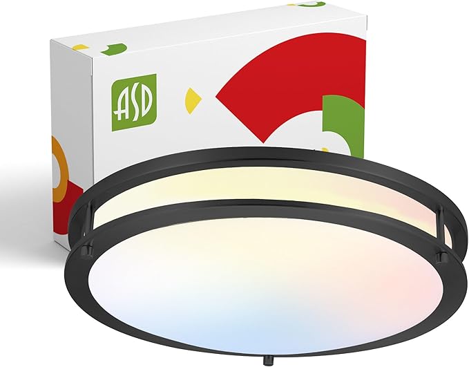 ASD LED 16" Round Flush Mount Lighting, Close to Ceiling Light Fixture | 3CCT, Dimmable, Energy Star, ETL Listed | 24W 1854LM 3000-5000K 120V | Low Profile Double Ring Lamp | Dark Bronze