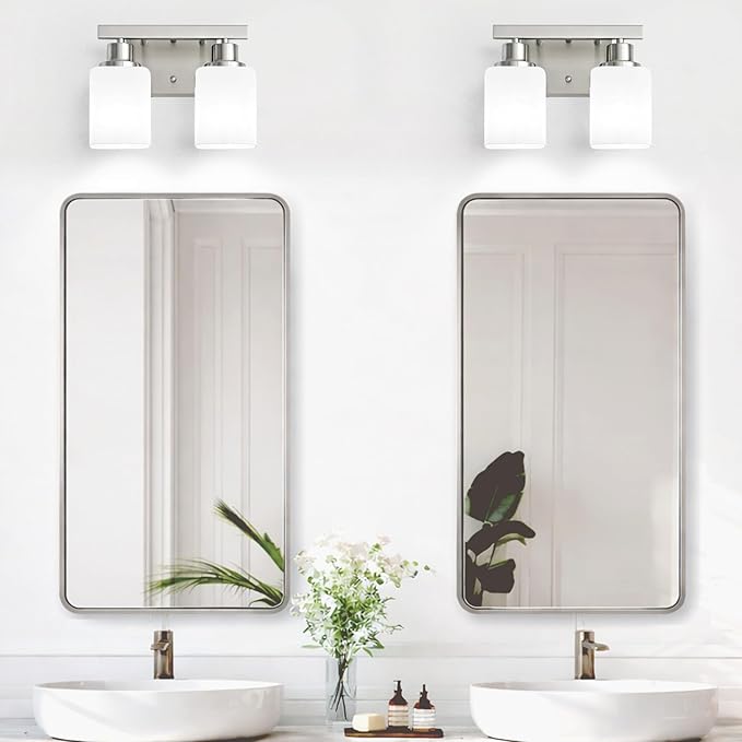 2 Light Brushed Nickel Vanity Light,Brushed Nickel Vanity Lights for Bathroom,Bathroom Light Fixtures Over Mirror,Wall Sconces for Living Room,Bedroom,Hallway(E26 Base)