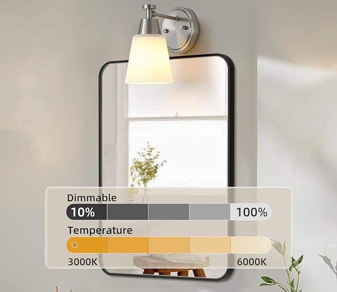 1-Light Bathroom Vanity Light, Brushed Nickel Finish Wall Sconce with Milk Glass, Over Mirror, for Bathroom Vanity