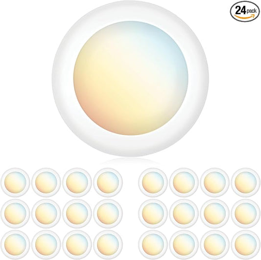 PARMIDA (24 Pack) 5/6 Inch Dimmable 5CCT LED Disk Lights, 15W Surface Mount Ceiling Disc Lighting 5 Color Selectable 2700K/3000K/3500K/4000K/5000K 1100lm, J-Box Or Recessed Can Installation, UL-Listed
