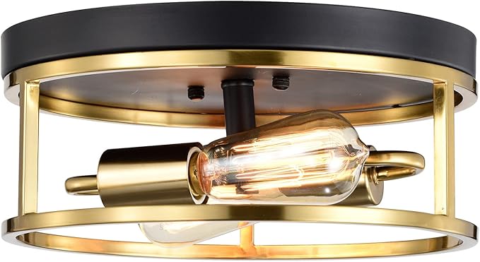 Treekee 12" Ceiling Light Fixtures, Flush Mount Lighting Round, Gold Metal Finish, Vintage Retro and Modern Industrial Charm Ceiling Lamp for Bedroom Hallway Foyer Entryway