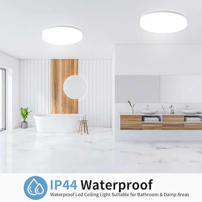 Airand LED Ceiling Light Fixture, 2PACK 5000K Daylight LED Flush Mount Ceiling Light 18W 1650LM Waterproof Bathroom Ceiling Lights Modern LED Ceiling Lamp for Kitchen Bedroom Living Room Hallway