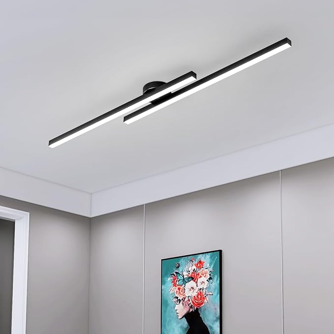 JAYMP 43.3" Modern Ceiling Light with Remote, Black Sputnik Ceiling Lamp, 32W Dimmable LED Lighting Fixture for Dining Room Living Room Kitchen Island Hallway, 2 Lights