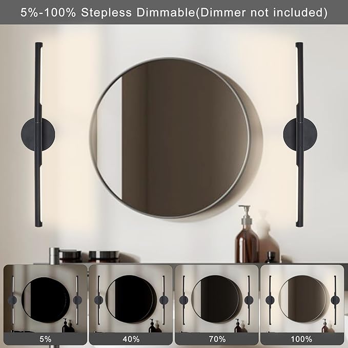 Matte Black Bathroom Light Fixtures Over Mirror 24 Inch, 18W 360° Rotatable Dimmable 4000K Led Vanity Light Bar, Modern Bathroom Vanity Lights Above Mirror, Led Bathroom Lighting