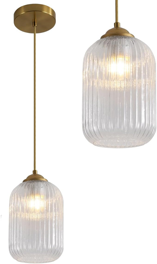 1 Light Mid Century Brushed Gold Pendant Lights Kitchen Island Modern Pendant Ceiling Light Clear Glass Hanging Lamp Mini Vintage Brass Hanging Light Fixture for Dining Room Bedroom MPL30-A