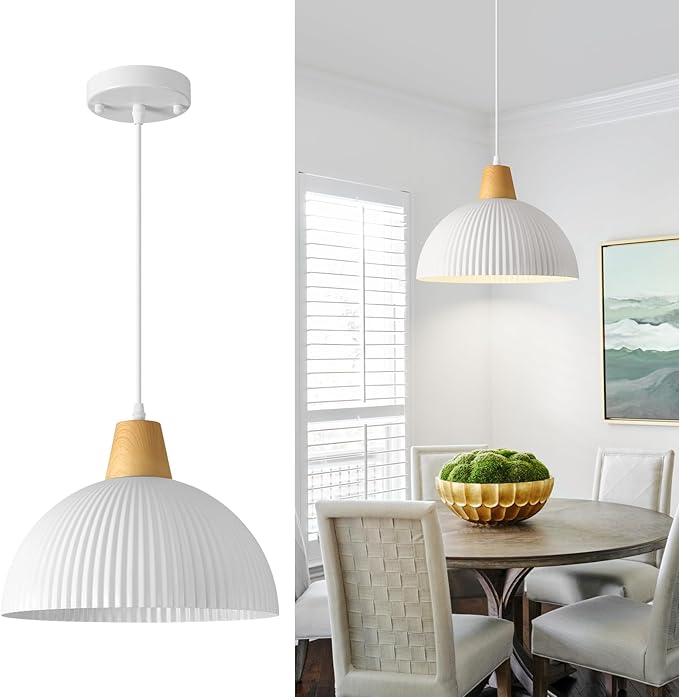 White Pendant Lights Kitchen Island, 11.8" Dome Pendant Light Modern Farmhouse Hanging Light for Dining Room Bedroom Bar Sink