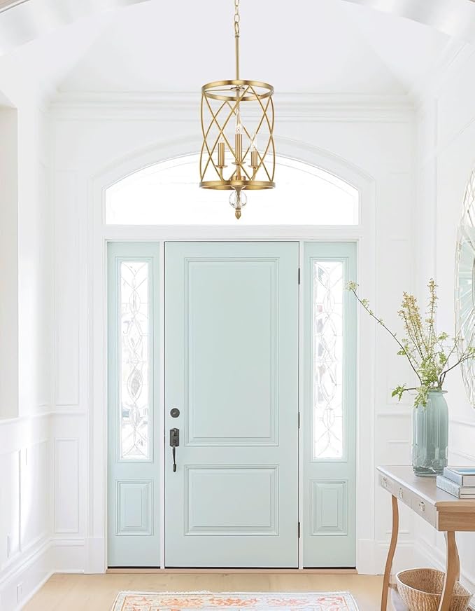 Kira Home Eleanor 26.5" Traditional 3-Light Chandelier, Cylinder Foyer Pendant Light, Adjustable Height, Warm Brass Finish