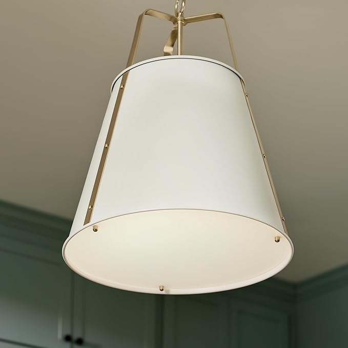 Kichler Etcher 2-Light Pendant, Updated Traditional Light with Etched Painted White Glass Diffuser in White and Champagne Bronze, for Kitchen or Dining Room (22.5" x 18"), 52711WH