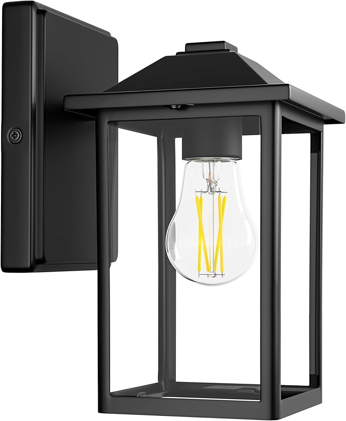 MATAMEYE Outdoor Wall Lantern, Exterior Waterproof Wall Sconce Lighting Fixture, Black Front Door Light with Glass, Anti-Rust Porch Lamp