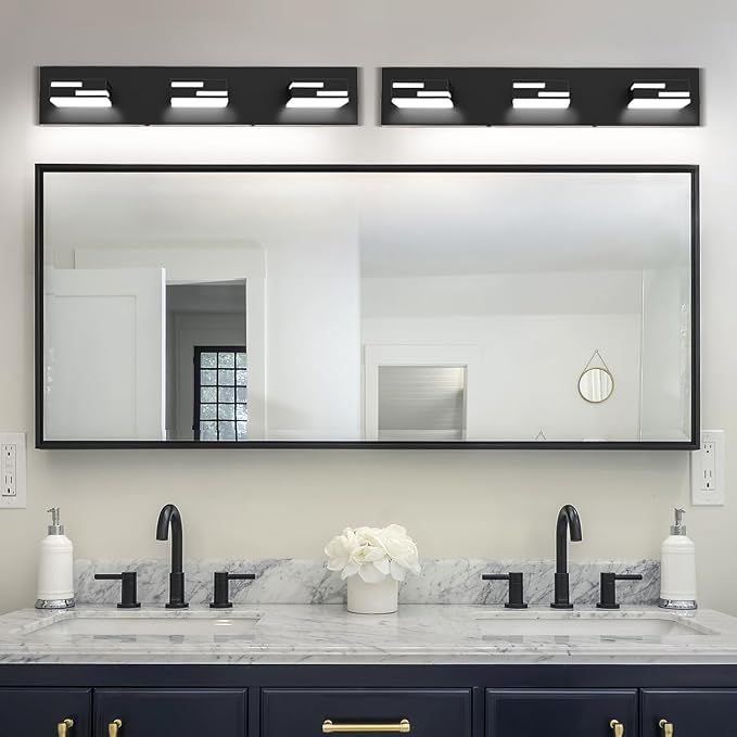 LED Modern Bathroom Vanity Light Fixtures 3-Light 22-inch 5CCT Dimmable Matte Black Vanity Lights for Bathroom Lighting Fixtures Over Mirror, with 360° Rotatable Acrylic Heads