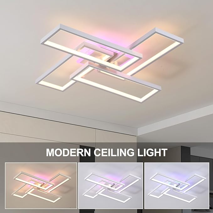 Modern LED Ceiling Lights for Bedroom,50W Led Flush Mount Ceiling Lamp,Dimmable Square Ceiling Light Fixture with Remote Control for Living Room,Kitchen,Balcony,White,3000-6000K