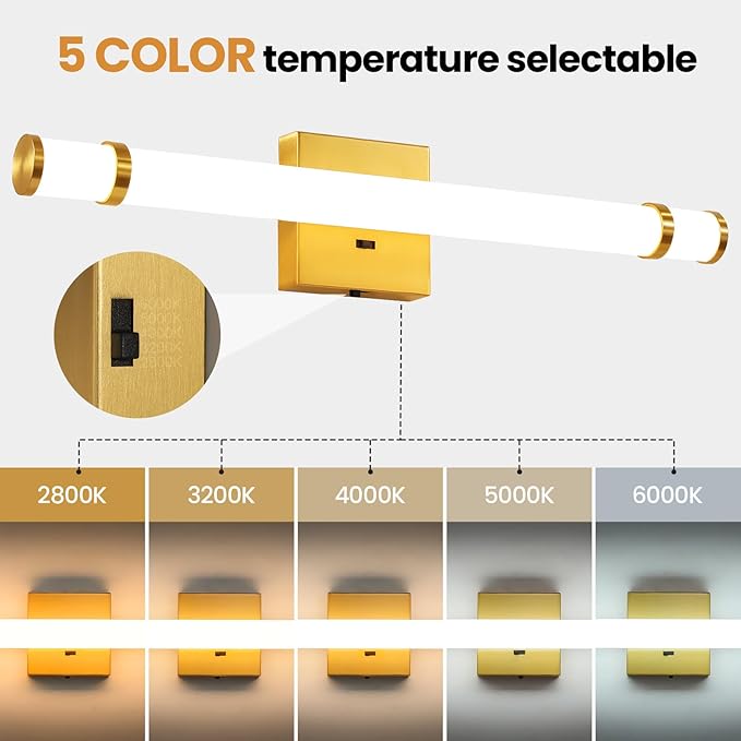 Gold Bathroom Vanity Light Fixtures 23 Inch Modern LED Vanity Lights Bar for Bathroom with Acrylic Shade 14W 5CCT Dimmable Bathroom Sconces Wall Lighting Over Mirror (Built-in Dimmer)