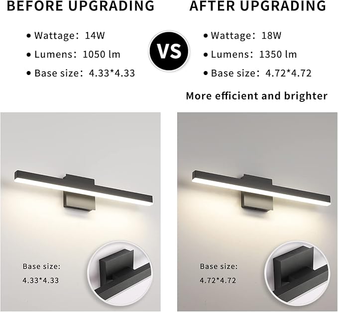 Joossnwell LED Bathroom Vanity Lighting Fixture Morden Bath Light Bar 23.62" Inch Black Wall Sconce 18W 4000K