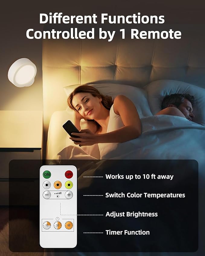 EZVALO LED Wall Mounted Lights, 5500mAh Rechargeable Wall Light Wall Sconces Lamp, 3 Color Temps & Remote and Touch Control, 360°Rotation Dimmable Cordless for Bedroom Reading Study Bedside (White)
