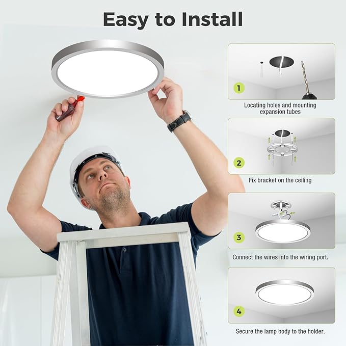 hepside LED Flush Mount Ceiling Light Fixture Brushed Nickel, 12Inch 24W, Dimmable&3000K-6500K Adjustable Low Profile Ceiling Lights, 3200LM Modern Lamp for Kitchen, Bedroom, Porch, Hallway