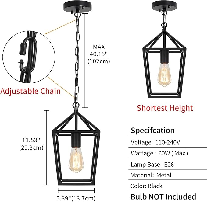 Black Pendant Lights Over Island Farmhouse Kitchen Hanging Light Fixtures Modern Glass Hallway Pendant Light Industrial Metal cage Adjustable Mini Chandeliers for Dining Room Bathroom Foyer