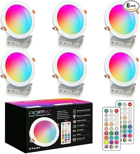 HEKEE LED Reccessed Downlights, Color Changing, 6 Inch, Recessed Ceiling Lights (6 Packs)