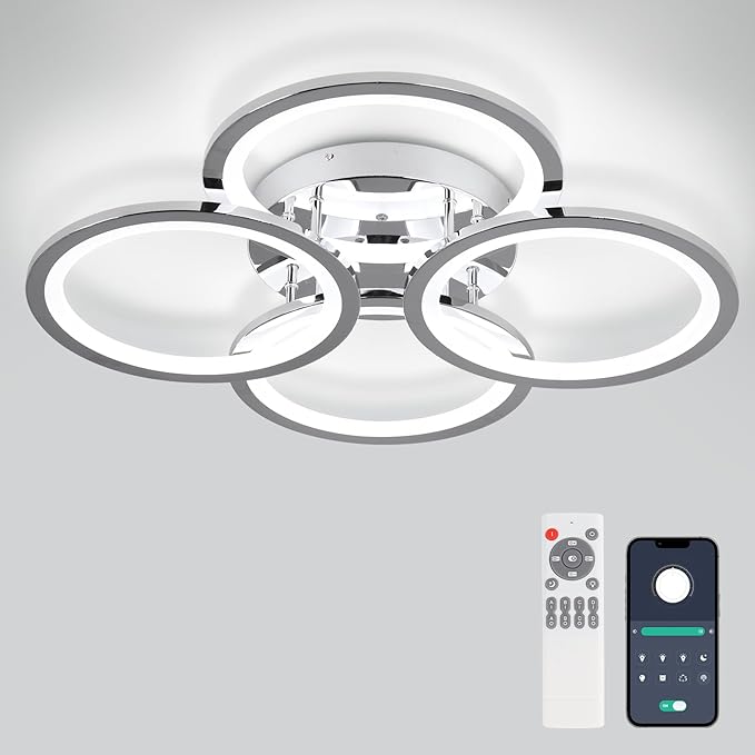 EIDISUNY Modern LED Ceiling Lights for Bedroom, Flush Mount Ceiling Light Fixtures, 45W Ceiling Lights with Remote Control&APP, Close to Ceiling Lamp for Bedroom Living Room Kitchen Office