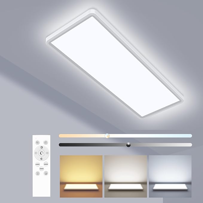 zemty LED Flat Panel Light with Remote 22.8x7.8 Inch, 32W 3500LM 3000K-6500K Adjustable Color Temperature, Dimmable Flush Mount Ceiling Light Fixture for Kitchen Bedroom Garage