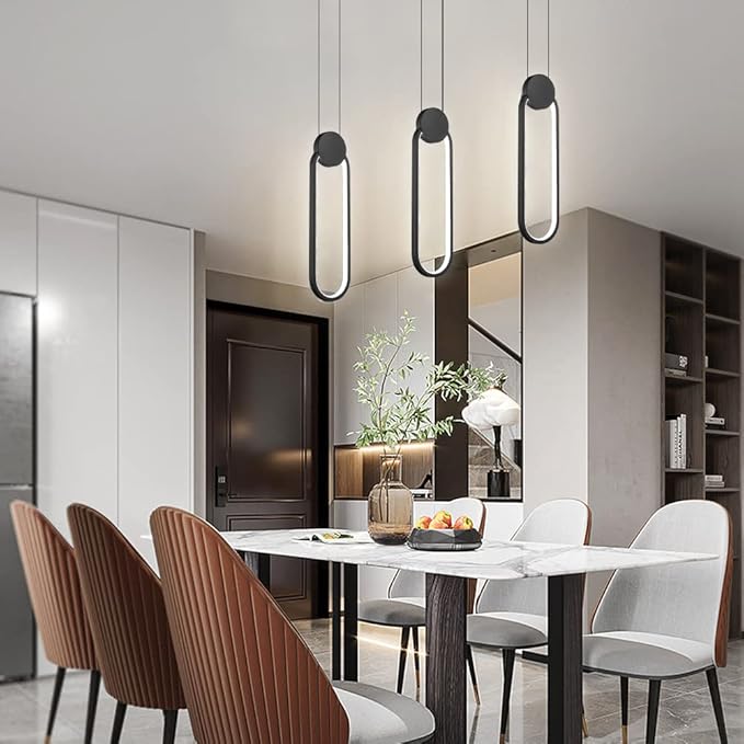 Modern Black LED Pendant Lights Fixtures, 2 Pack Minimalist Design Oval Pendant Lighting for Kitchen Island,Warm White Hanging Light for Bedroom Dining Room Bathroom 8W