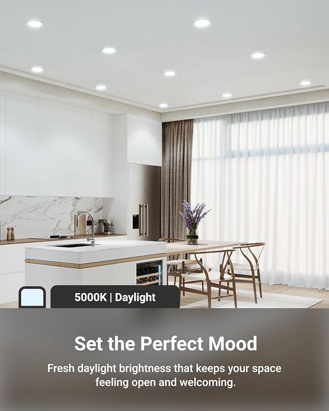 Sunco 6 Pack 4 Inch LED Recessed Lights, Slim Canless Ceiling Lighting, 650 LM, 10W (60W Equivalent), 5000K Daylight, Dimmable, Wafer Thin, Ultra Thin with Junction Box ETL