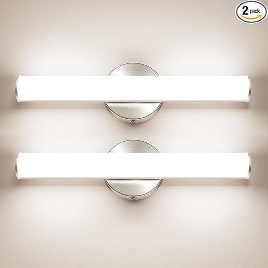 OOWOLF 2 Pack LED Vanity Light Bar for Bathroom, Dimmable Bathroom Light Fixtures 17.3inch 12W 1200LM Over Mirror Lighting Fixture Wall Sconce Modern Vanity Lighting 4000K Brushed Nickel