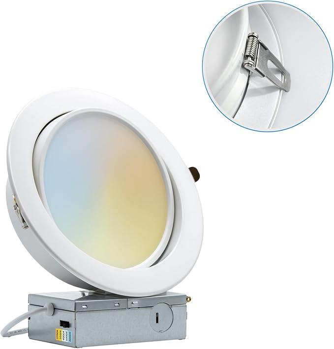 PROCURU [1-Pack] 6-Inch Gimbal Heavy Duty 12W (7" Trim) LED 2700K-6000K 5CCT Adjustable, Rotate & Swivel Ultra-Thin Recessed Ceiling Downlight, Dimmable, AirTight IC Rated (VGB6-5W3-1P)