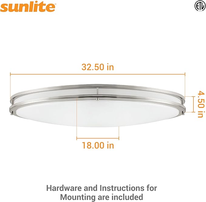 Sunlite 32" Oval Double Band Trim Flush Mount Light Fixture, 35 Watts, 3000 Lumens, Color Selectable 30K/40K/50K, Dimmable, ETL Listed, Brushed Nickel, for Residential & Office Use