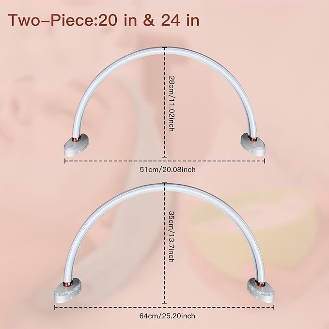 BZJ 2 Pack Half Moon Nail Light for Desk Portable Nail Art Table Lamp with Adjustable Brightness and Color Temperature for Beauty Eyelash Extensions Tattoo Crafts(20-Inch&24-inch
