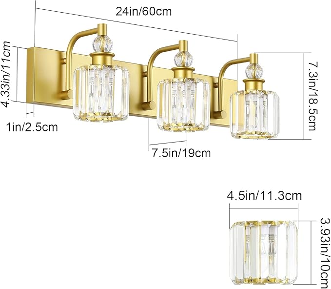Ralbay Crystal Vanity Light 3 Light Gold Crystal Bathroom Vanity Lights Fixtures Over Mirror Modern Gold Vanity Light