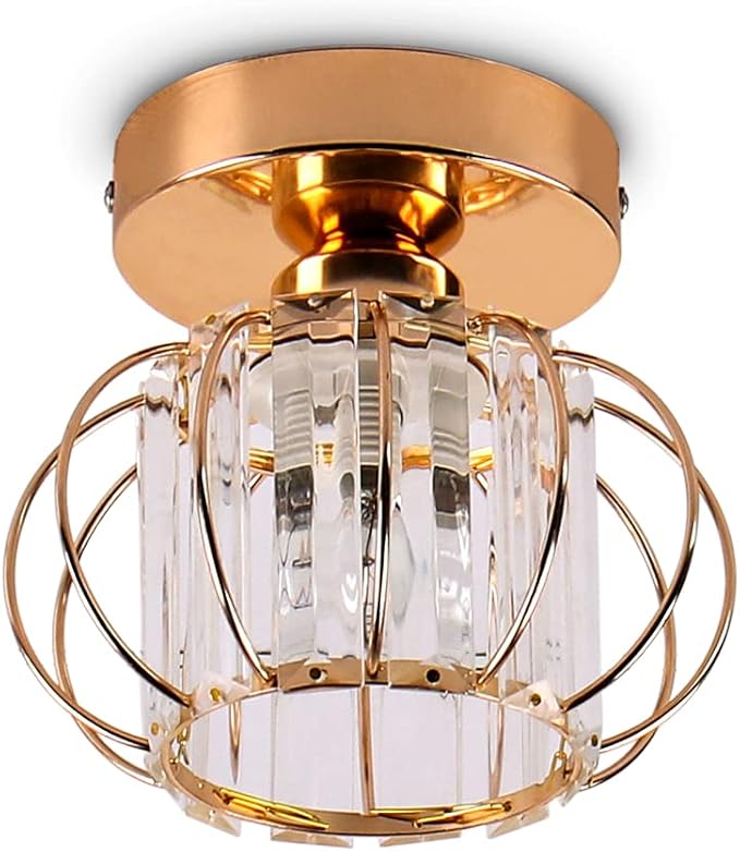Gold Modern Semi Flush Mount Ceiling Light Fixture Mini Chandeliers Crystal Ceiling Flush Mount Ceiling Lighting Fixture Lampshade for Bedroom Kitchen Hallway Staircase Closet Dining Room E26 Base
