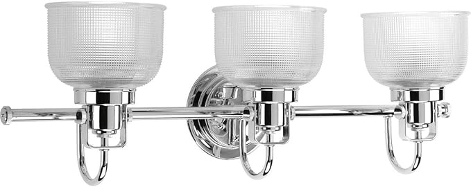 Progress Lighting Archie Collection 3-Light Clear Double Prismatic Glass Coastal Bath Vanity Light Polished Chrome