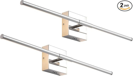 JONATHAN Y 28" Chrome Modern Dimmable Integrated LED Wall Sconce, Metal Vanity Light for Bathroom Mirror Bedroom Hallway, Sleek Hardwired Wall Lamp Fixture, 3000K (JYL7022A-SET2)