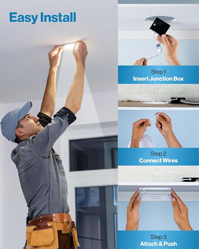 Sunco 4 Inch LED Recessed Lights, Canless Ceiling Light Slim, 650 LM, 10W, Selectable CCT 2700K/3000K/4000K/5000K/6000K, Dimmable, Wafer Thin, with Junction Box ETL 2 Pack