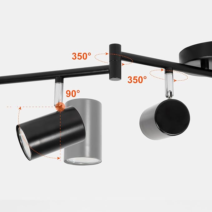 Ketom 6-Light Track Lighting Fixtures Ceiling, GU10 Black Led Ceiling Spotlight, Modern Track Light Kit for Kitchen Hallway Bedroom Living Room