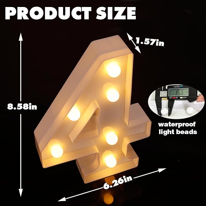 LED Marquee Numbers, Small Light Up Numbers for Party, 8.58 Inch Battery Powered Lighted Number for Birthday, Night Light, Table or Home Decor (Number 4)