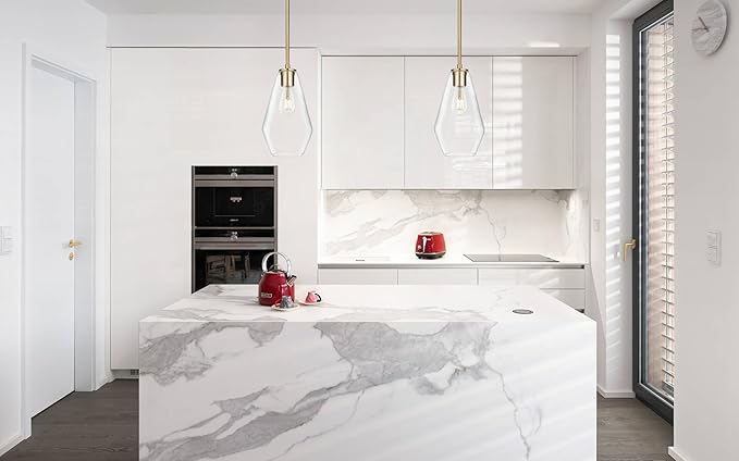 XiNBEi Lighting Brass Pendant Lights Kitchen Island, Modern Farmhouse Dining Room Light Fixtures Over Table Brushed Brass Glass Kitchen Hanging Lights for Bedroom,Bar,Sink XB-P1228-BS