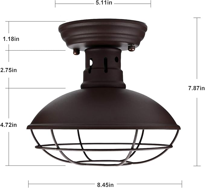 Farmhouse Flush Mount Ceiling Light - Easric Industrial Ceiling Light Fixture Rustic Copper Metal Cage Close to Ceiling Lamp E26 Base for Hallway Foyer Kitchen Porch Bronze
